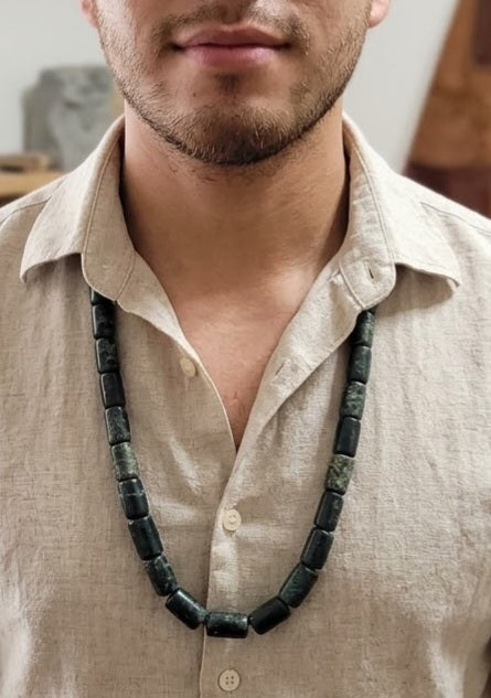 Guatemalan Jade Style Serpentine Stone tubes beads Necklace | Mayan Pre-Columbian Jewelry