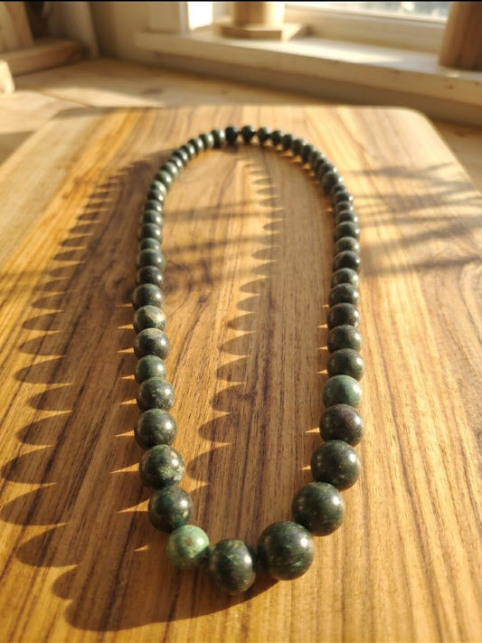Guatemalan Jade Style Serpentine Stone Round Bead Necklace | 15mm | Mayan Pre-Columbian Jewelry