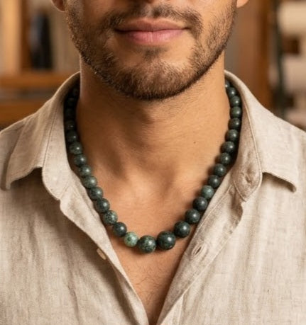Guatemalan Jade Style Serpentine Stone Round Bead choker Necklace | 15mm | Mayan Pre-Columbian Jewelry (copia)