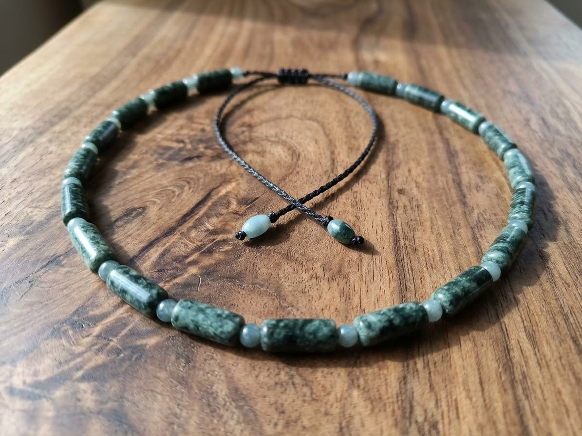 Guatemalan Jaguar & Princess Jade Choker Necklace | 45cm | Hand-Carved Mayan-Inspired Jewelry