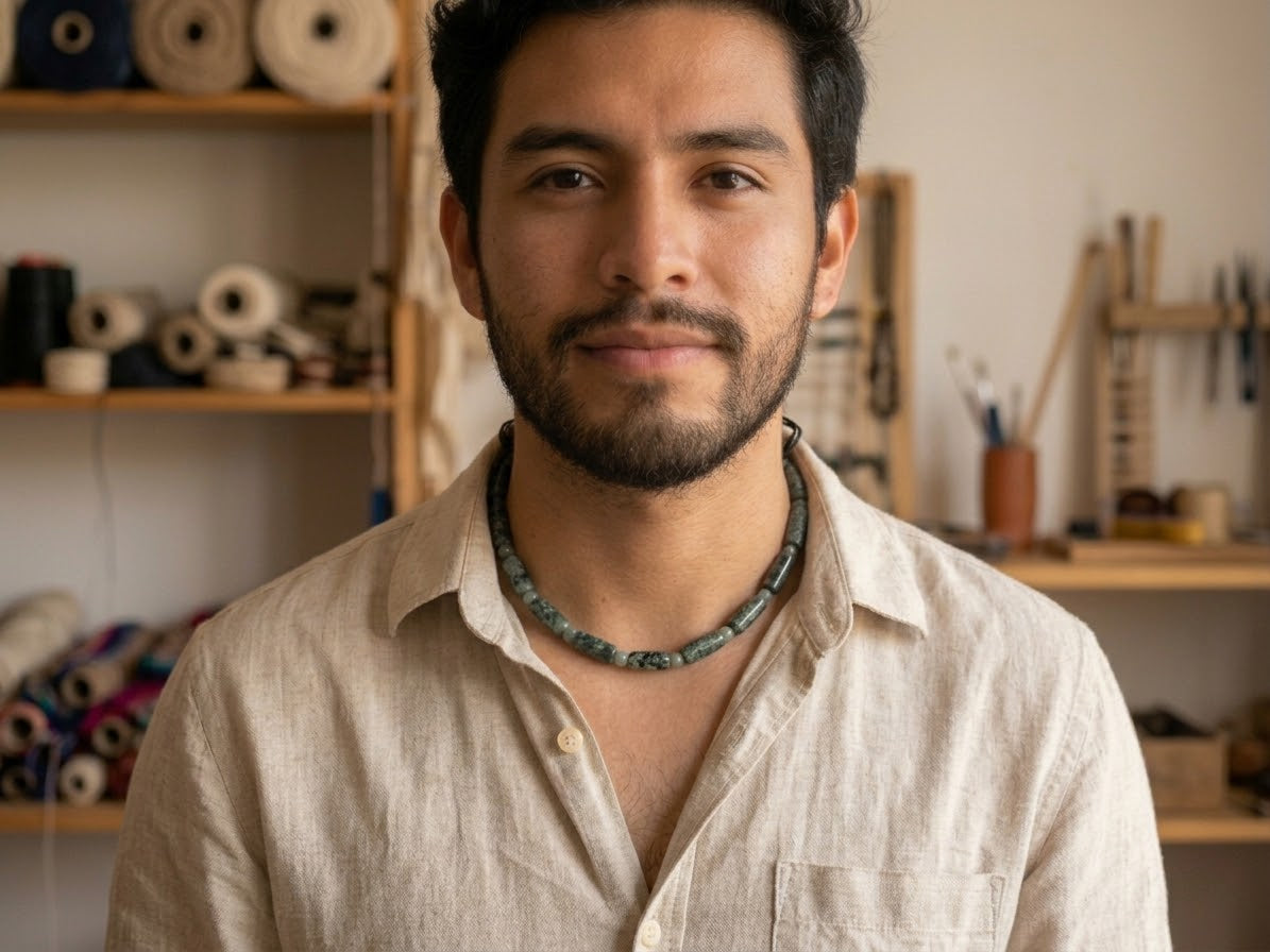 Guatemalan Jaguar & Princess Jade Choker Necklace | 45cm | Hand-Carved Mayan-Inspired Jewelry