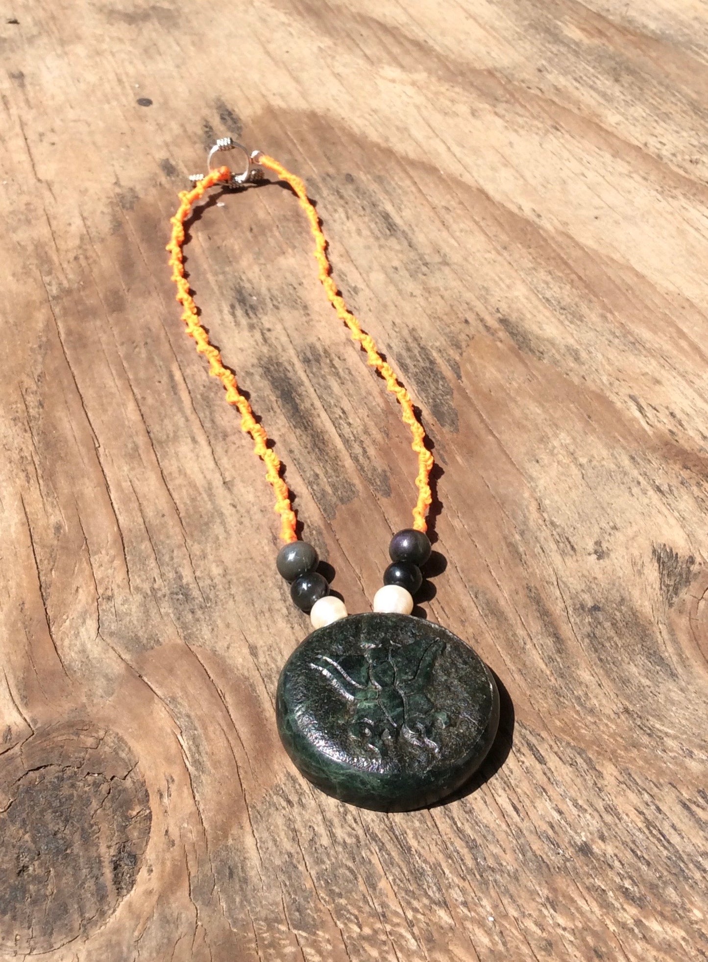 Monarch Butterfly Pendant Necklace - Guatemalan jade style - serpentine stone - Mexican Nature Jewelry