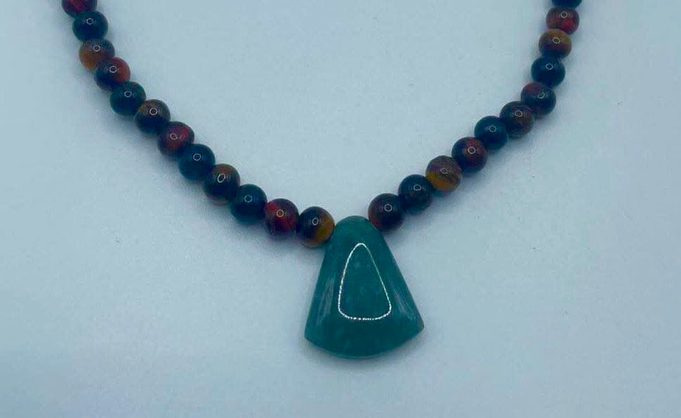 Authentic Guatemalan Jade Pendant Necklace with Tiger Eye beads - Mayan Mexican Jewelry gemstones