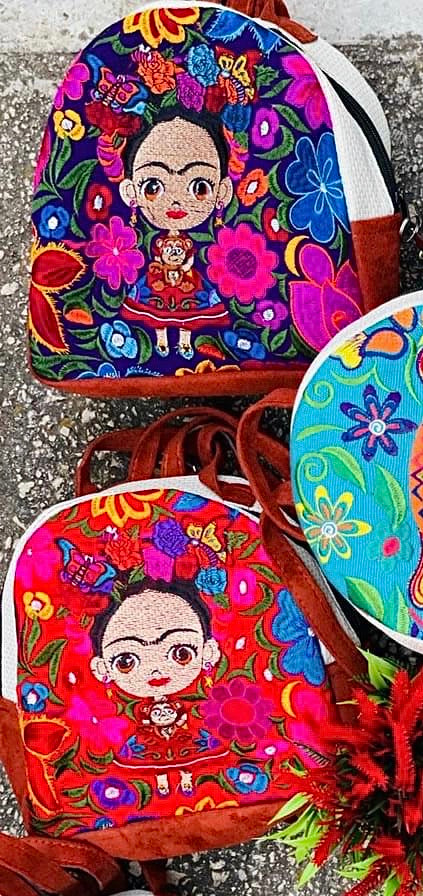 Flowers of Mexico : Embroidered mini backpack Handmade Bag Frida Kahlo 