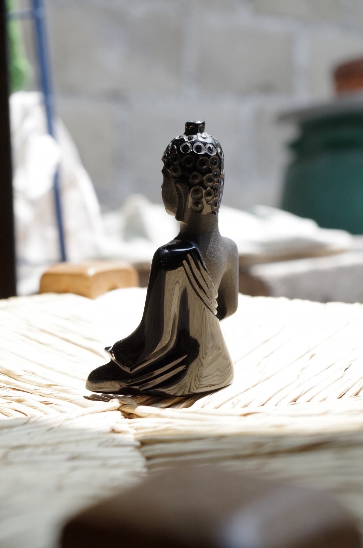 Buddha Siddhartha Gautama carved in Mexican black obsidian - powerful volcanic crystal- Spirituality- Art - Collection statue