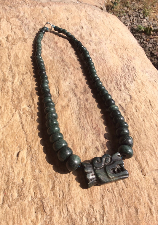 Quetzalcoatl pendant Feathered serpent Jade necklace Guatemala style, serpentine stone- Kukulkán Mayan necklace precolombian Mexican jewelry III