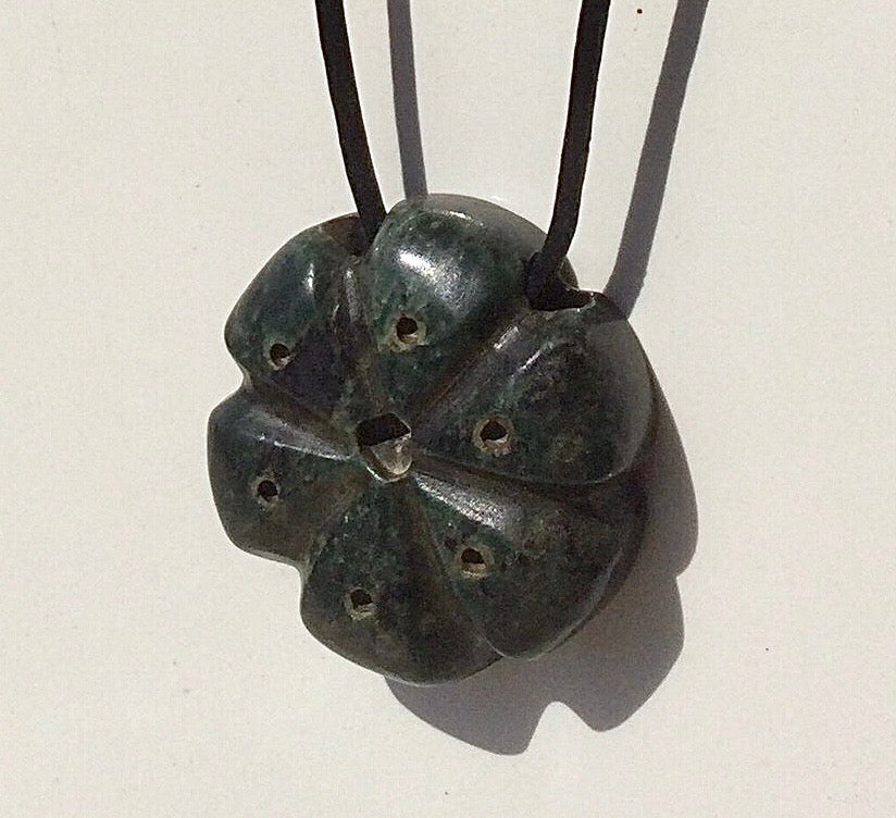 Peyote Pendant carved- Guatemalan jade style serpentine stone - Hikuri sacred Mexican cactus crafted