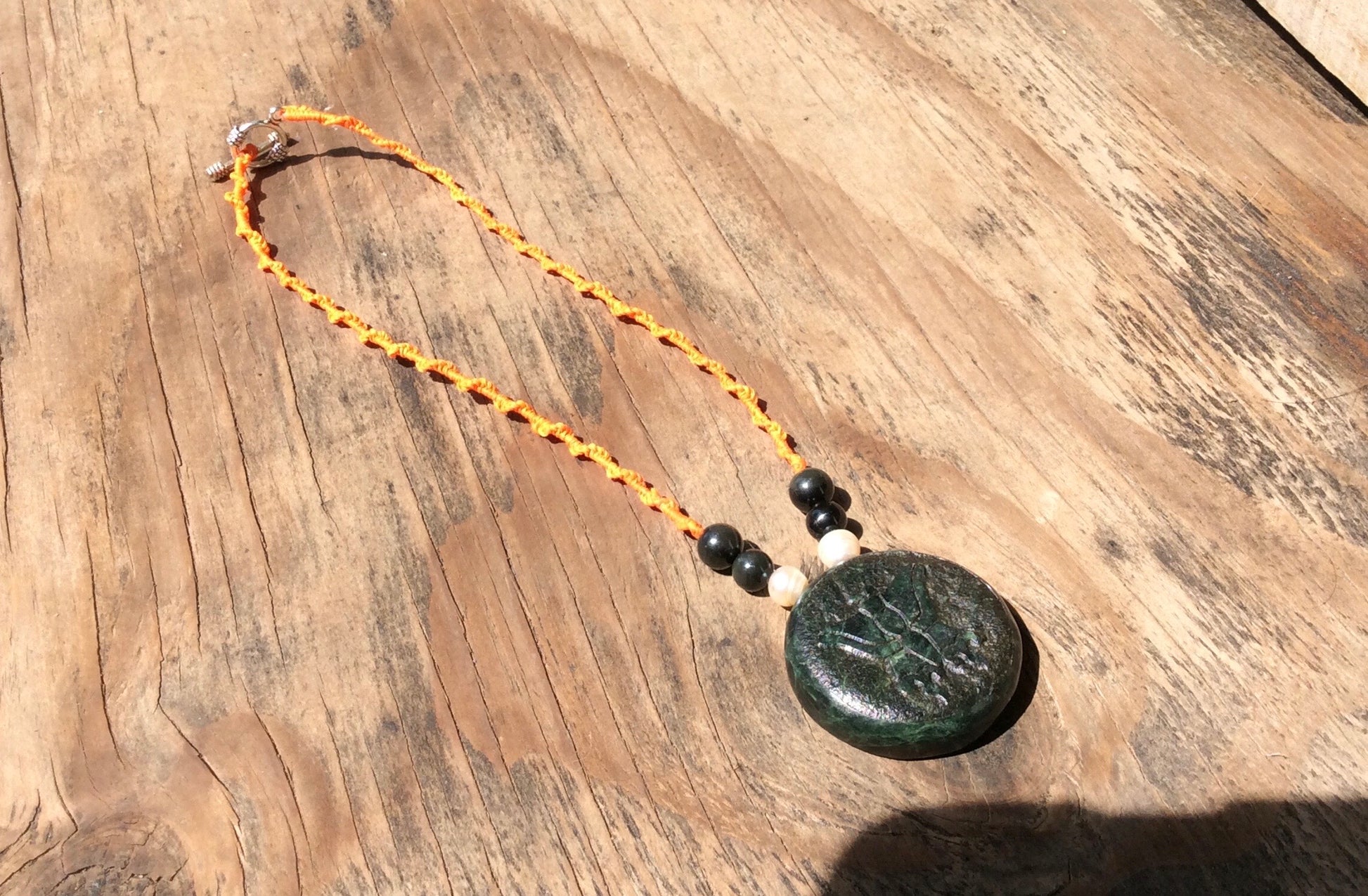 Monarch Butterfly Pendant Necklace - Guatemalan jade style - serpentine stone - Mexican Nature Jewelry