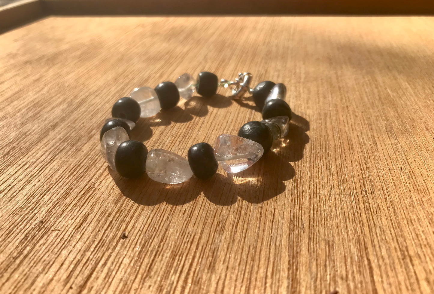 Mayan Jewelry Bracelet like Ancient Guatemalan Jade style with serpentine and natural Crystal Quartz