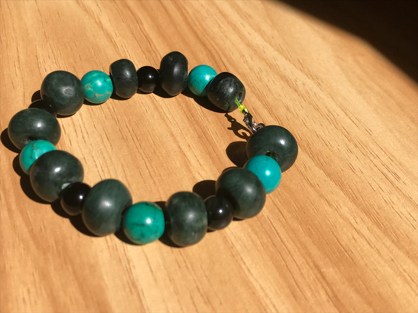 Mayan Jewelry Bracelet like Ancient Guatemalan Jade style with serpentine, obsidian & turquoise beads - style