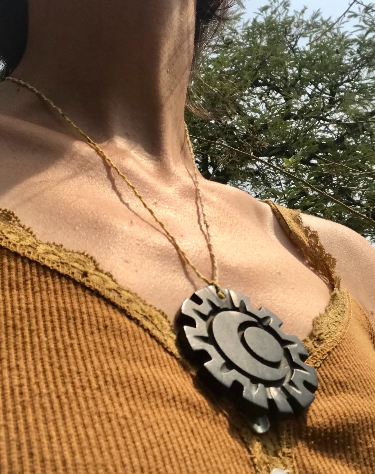 Moon Sun Symbol pendant necklace in Guatemalan jade style- serpentine stone Mexican jewelry