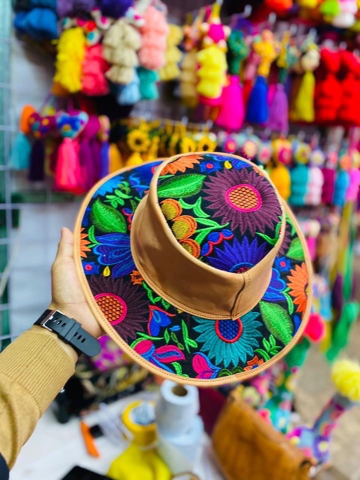 Handcrafted Mexican Sombrero - flowers design, Embroidered Hat - Artisanal Craftsmanship - 3 Sizes (Small, Medium, Large)