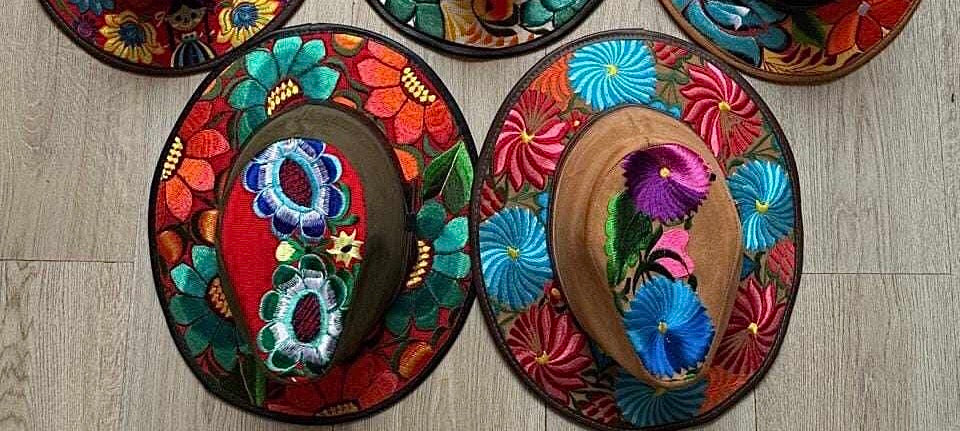 Handcrafted Mexican Sombrero - flowers design, Embroidered Hat - Artisanal Craftsmanship - 3 Sizes (Small, Medium, Large)