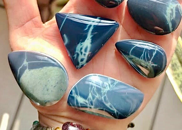 Obsidian Spider Web Cabochons Lot - Natural Mexican Obsidian - x10 stones (2)