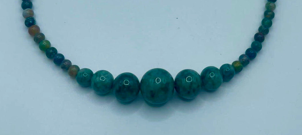 Authentic Guatemalan Jade beads Necklace with Moss Agate beads- Mayan Mexican Jewelry gemstones