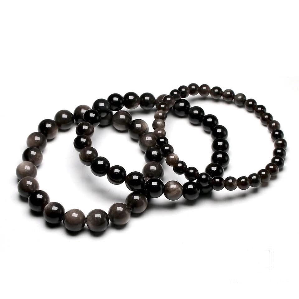Silver Obsidian beads bracelet