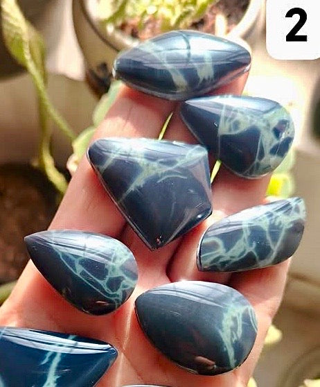 Obsidian Spider Web Cabochons Lot - Natural Mexican Obsidian - x10 stones (2)