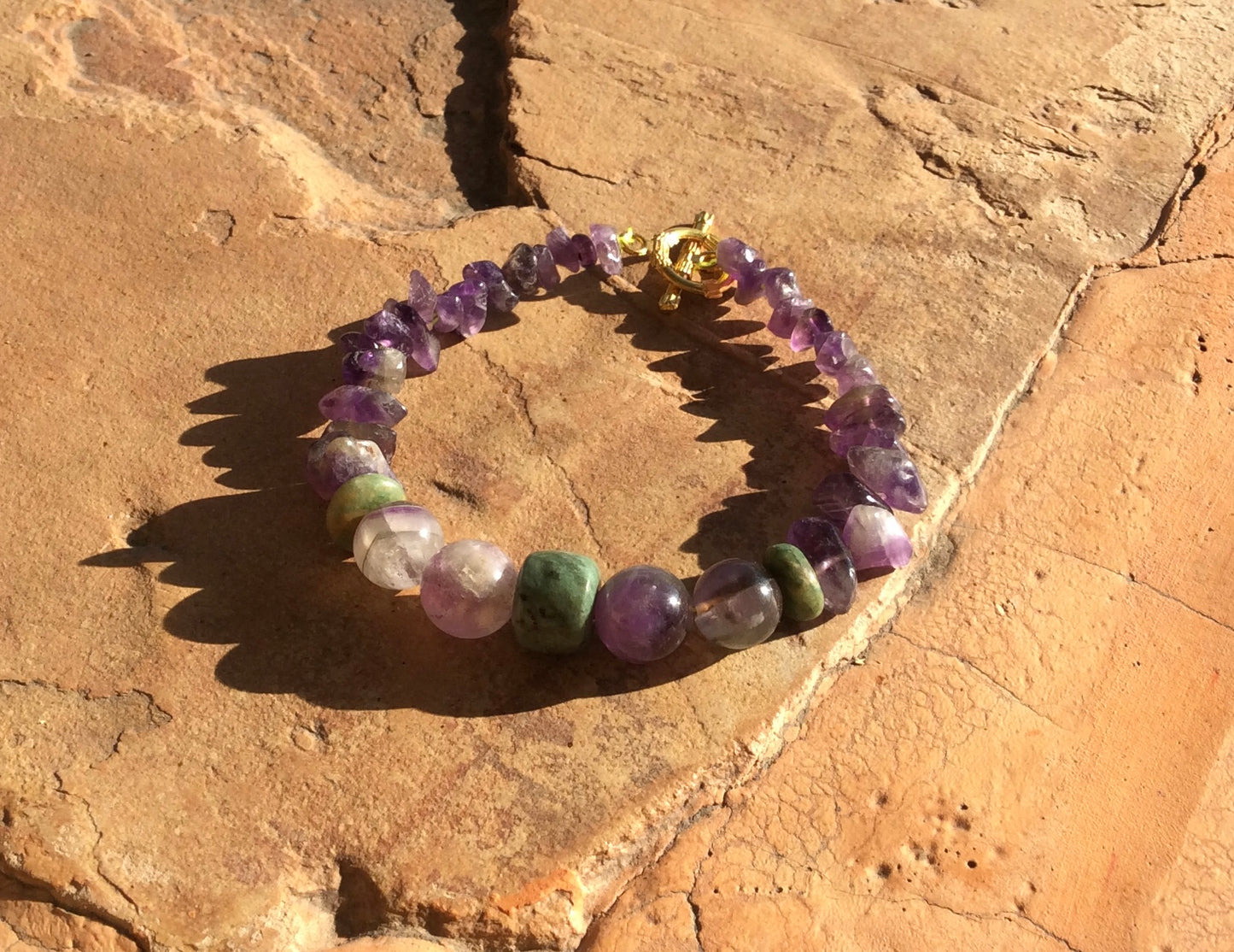 Amethyst, Guatemalan Jade, and Serpentine Bracelet - Stress Relief, Emotional Healing, and Protection