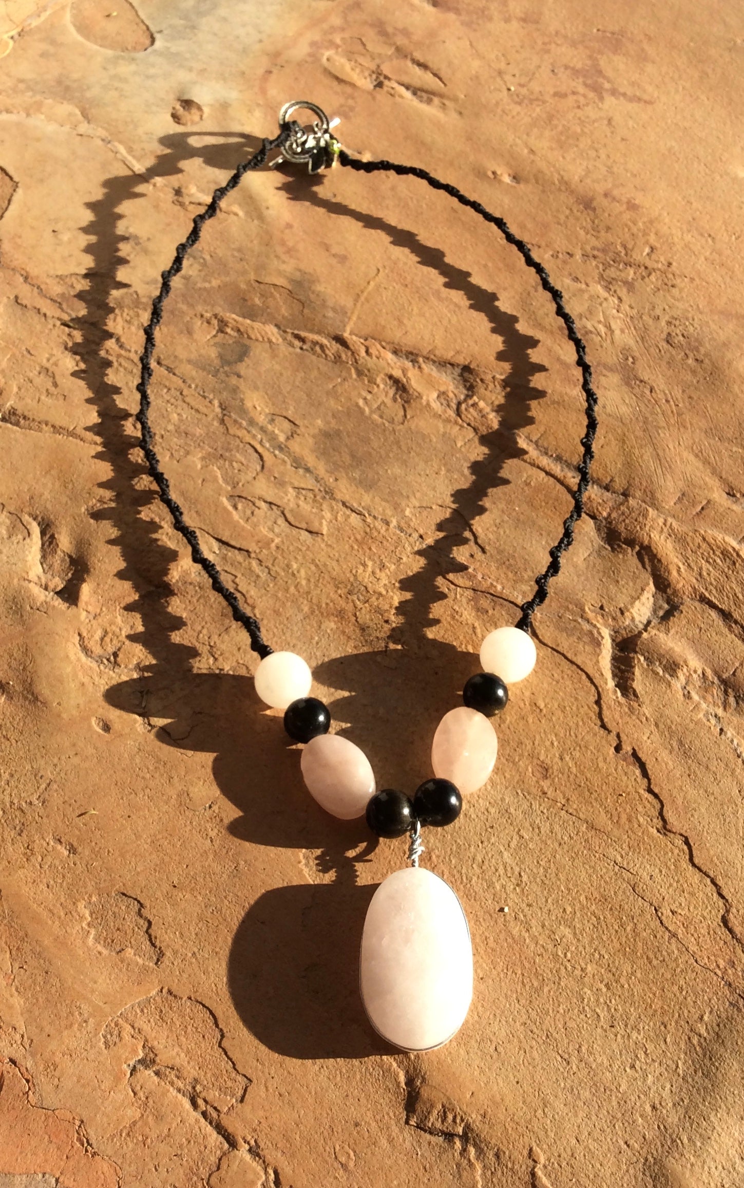 Rose Quartz & Obsidian Balance Necklace: A Blend of Love Energy and Protective Strength
 - Jewelry for Women - Handmade Gift for her