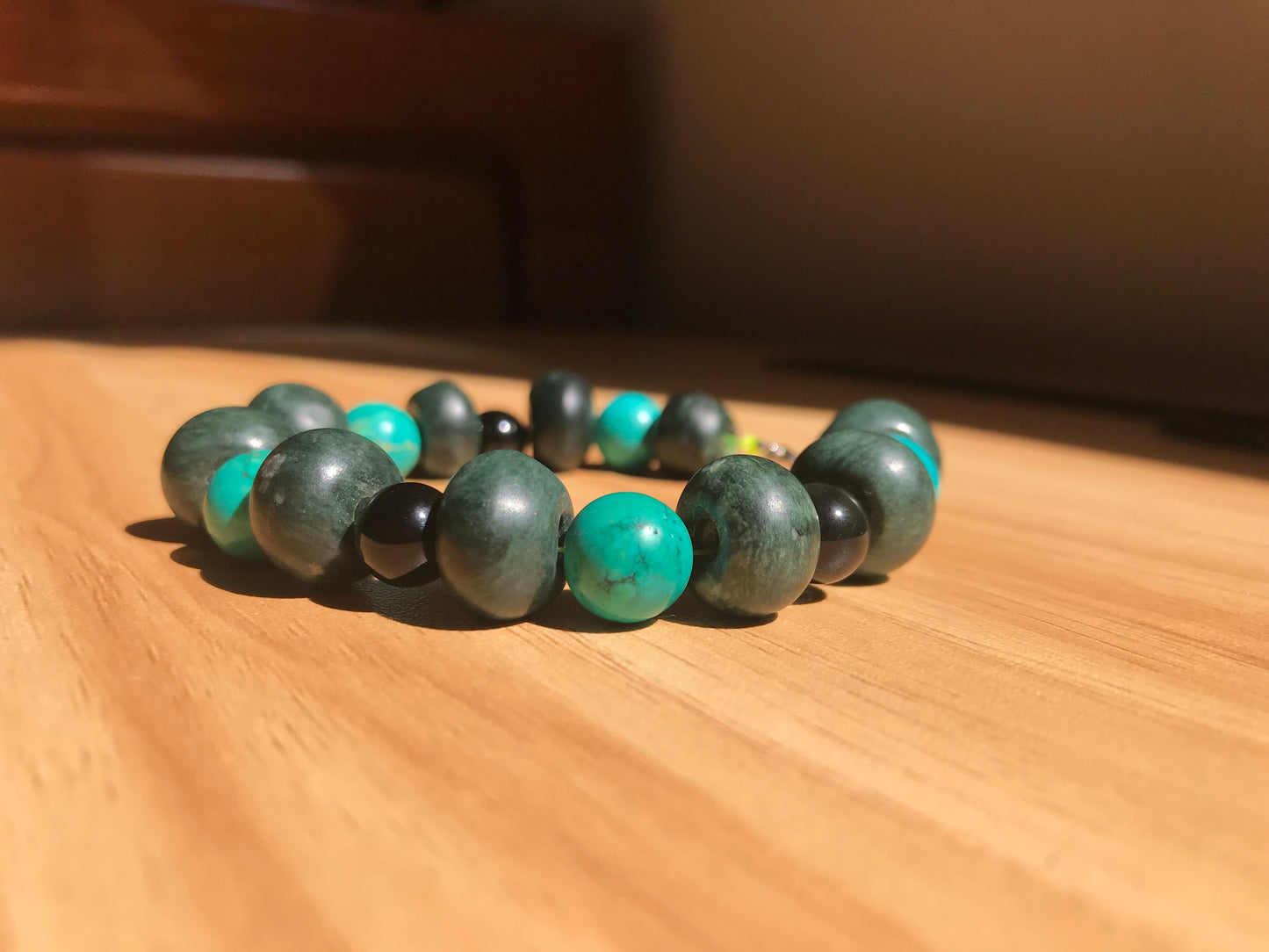 Mayan Jewelry Bracelet like Ancient Guatemalan Jade style with serpentine, obsidian & turquoise beads - style