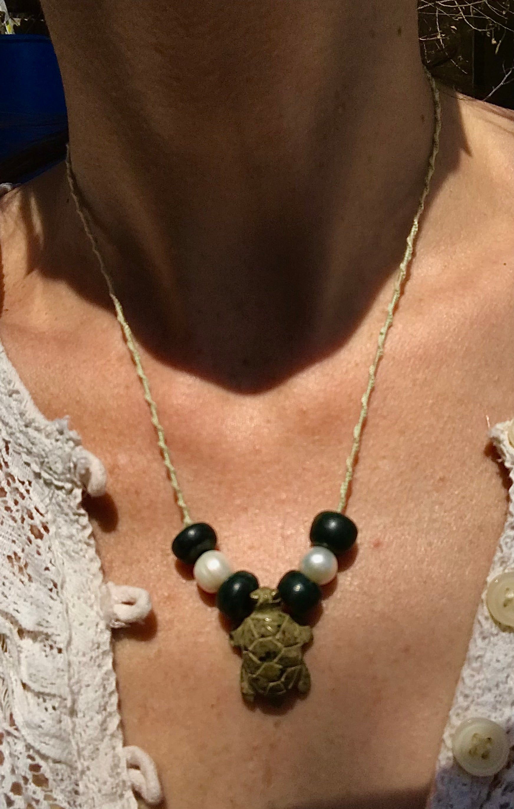 Turtle pendant Necklace- serpentine green stone like ancient Mayan Guatemalan jade Jewelry