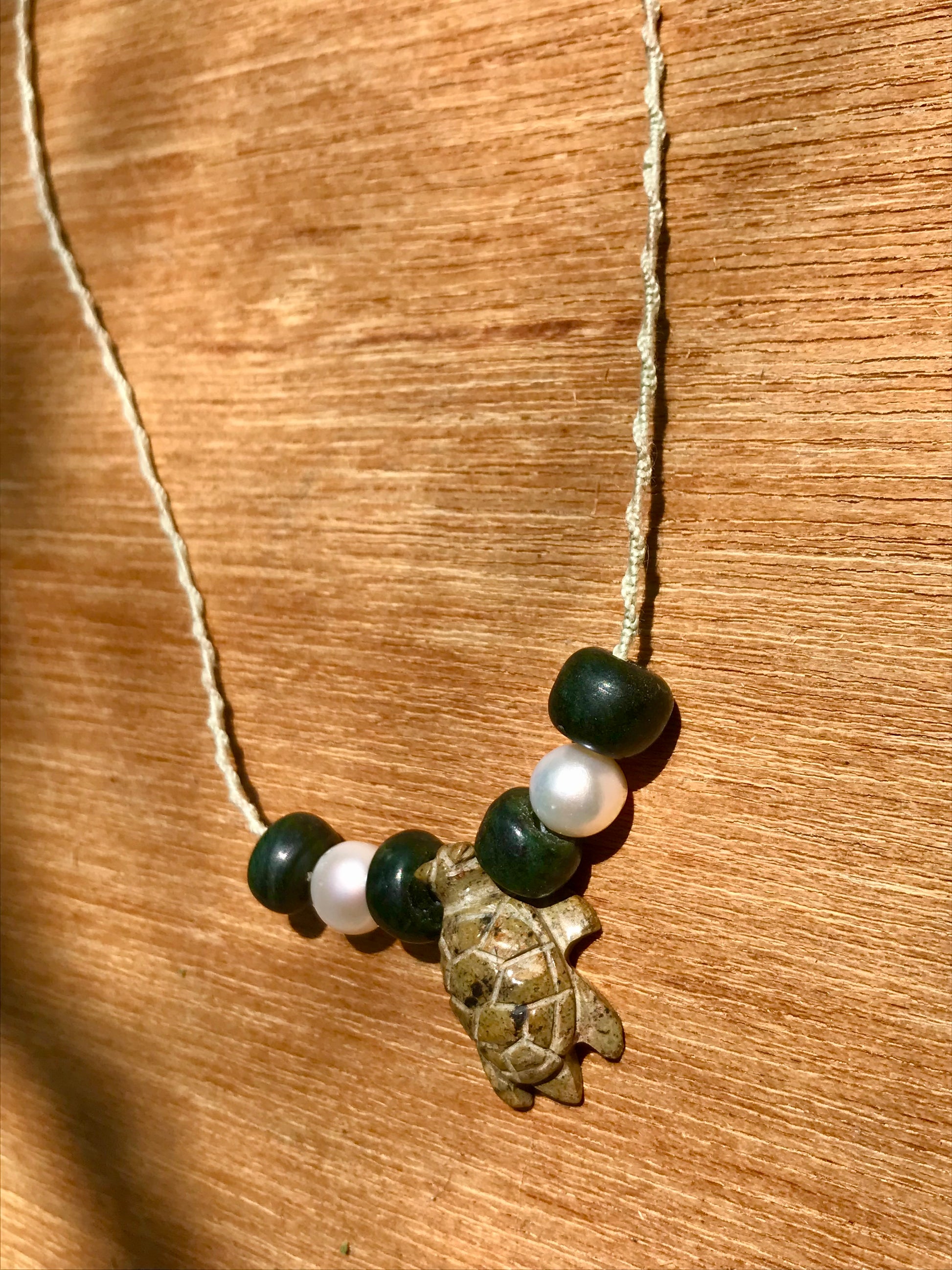 Turtle pendant Necklace- serpentine green stone like ancient Mayan Guatemalan jade Jewelry