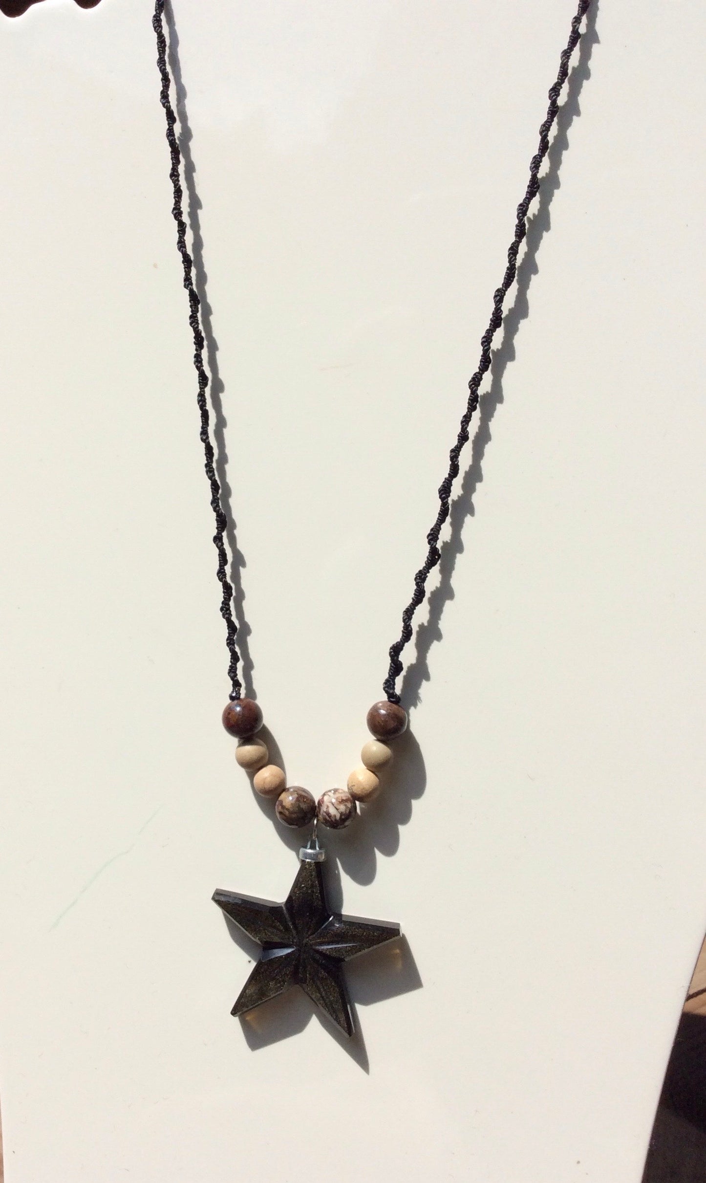 Star Pendant Golden Obsidian Necklace with Amber, petrified wood beads, Mexican Obsidian Jewelry