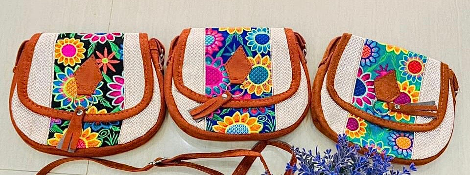 Flowers of Mexico : Embroidered Handmade  white Pear Bag