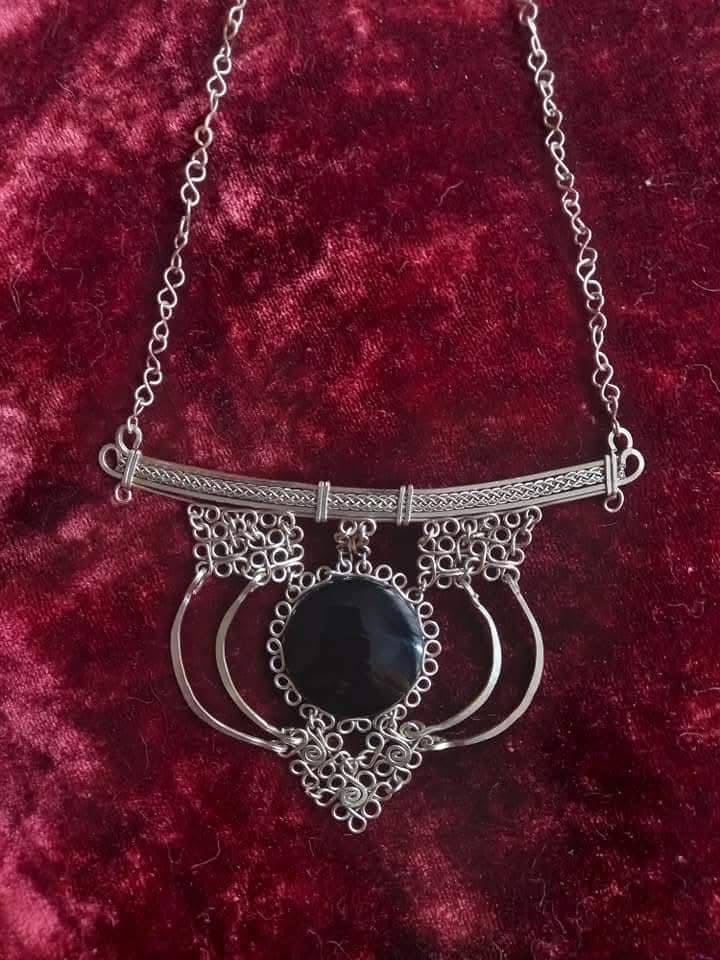 Mexican Obsidian stone & Alpaca wire Balance- handmade Necklace Fine Jewelry