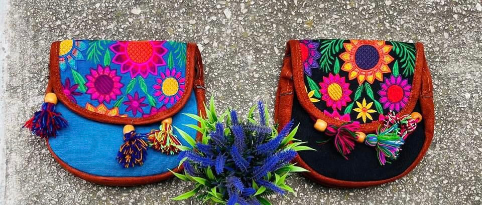 Flowers of Mexico : Embroidered Handmade Pear Ball Bag