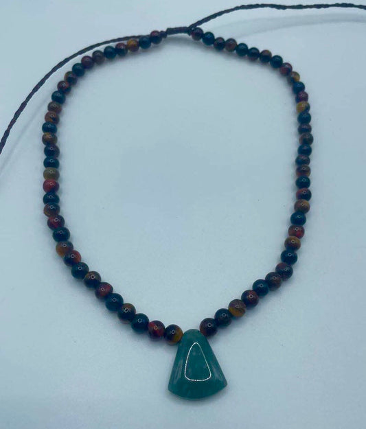 Authentic Guatemalan Jade Pendant Necklace with Tiger Eye beads - Mayan Mexican Jewelry gemstones