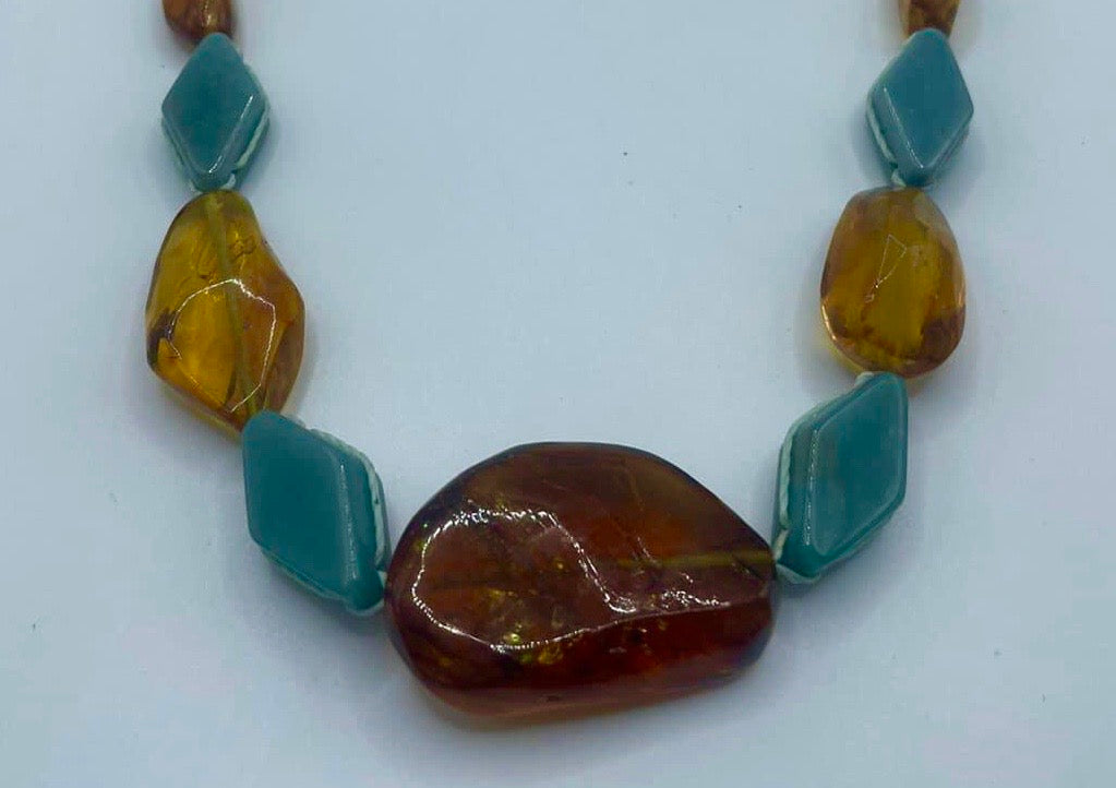 Authentic Mexican Amber Necklace with insect & Guatemalan Jade - Mayan Jewelry Gemstones