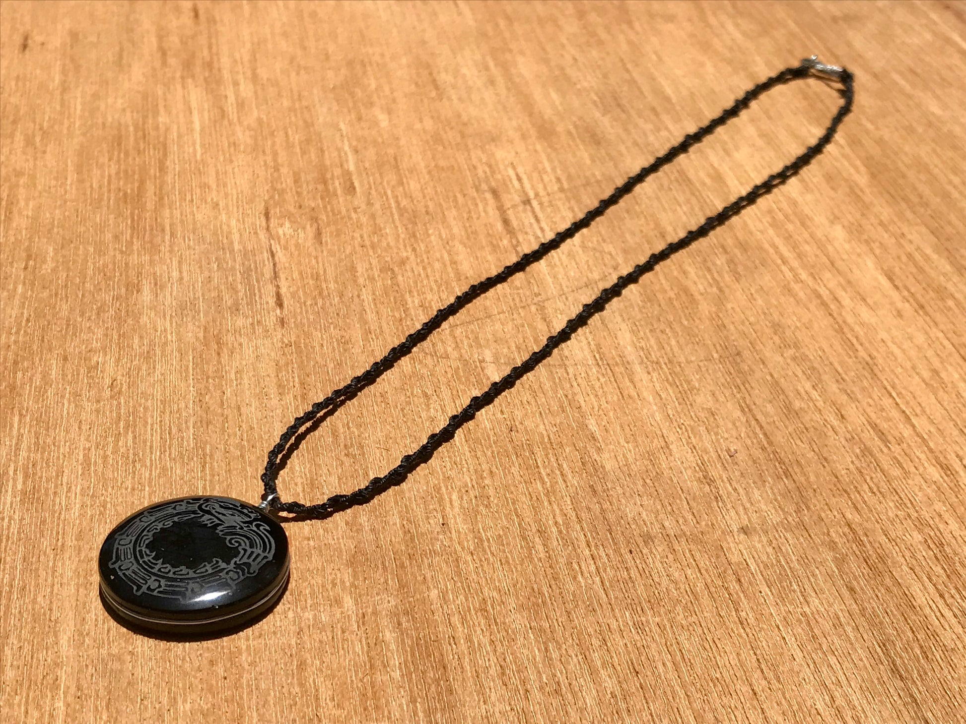 Quetzalcoatl, Kukulkan, Feathered serpent Pendant crystal black obsidian, Mexican prehispanic Precolombian jewelry