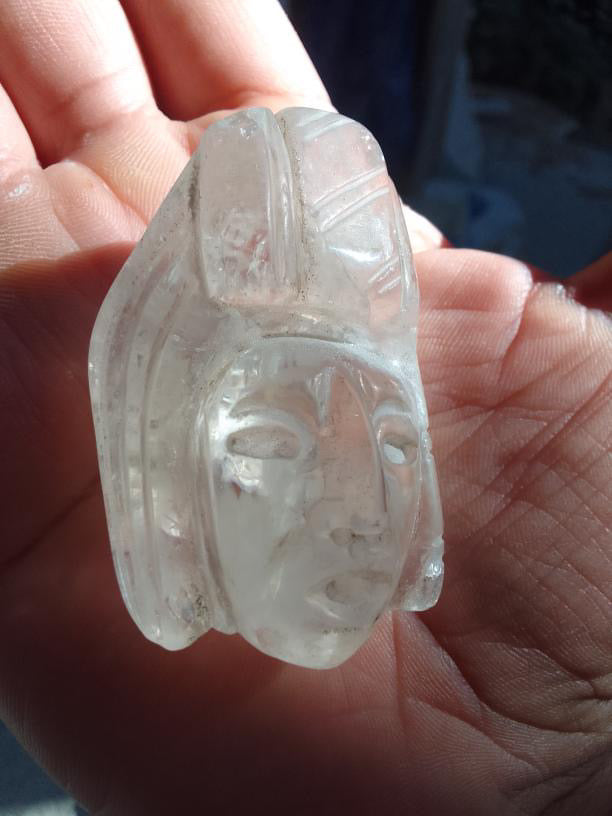 Mayan Ruler Head carved Pendant quartz Crystal Stone - 50mm - Precolombian Mexican Jewelry