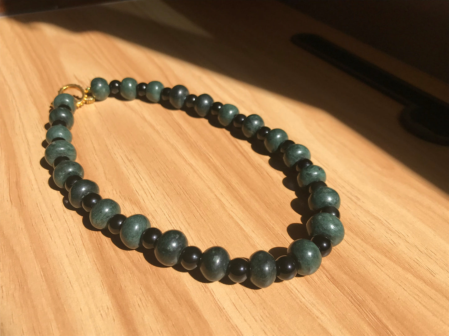 Mayan Jewelry - Guatemalan jade style Set Necklace & Bracelet - Obsidian & dark green serpentine Stones - Precolombian inspiration