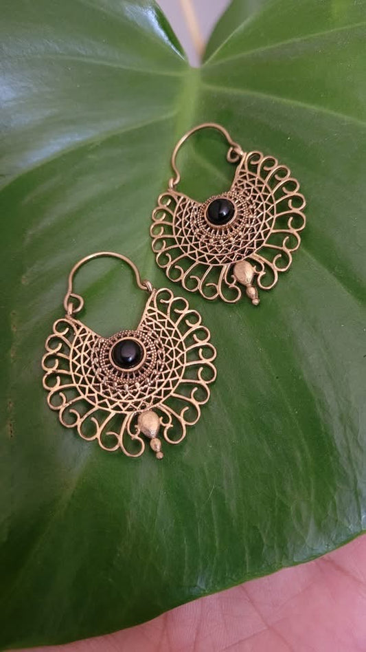 Bohemian Brass Earrings with Obsidiana Stone - Handcrafted with Love