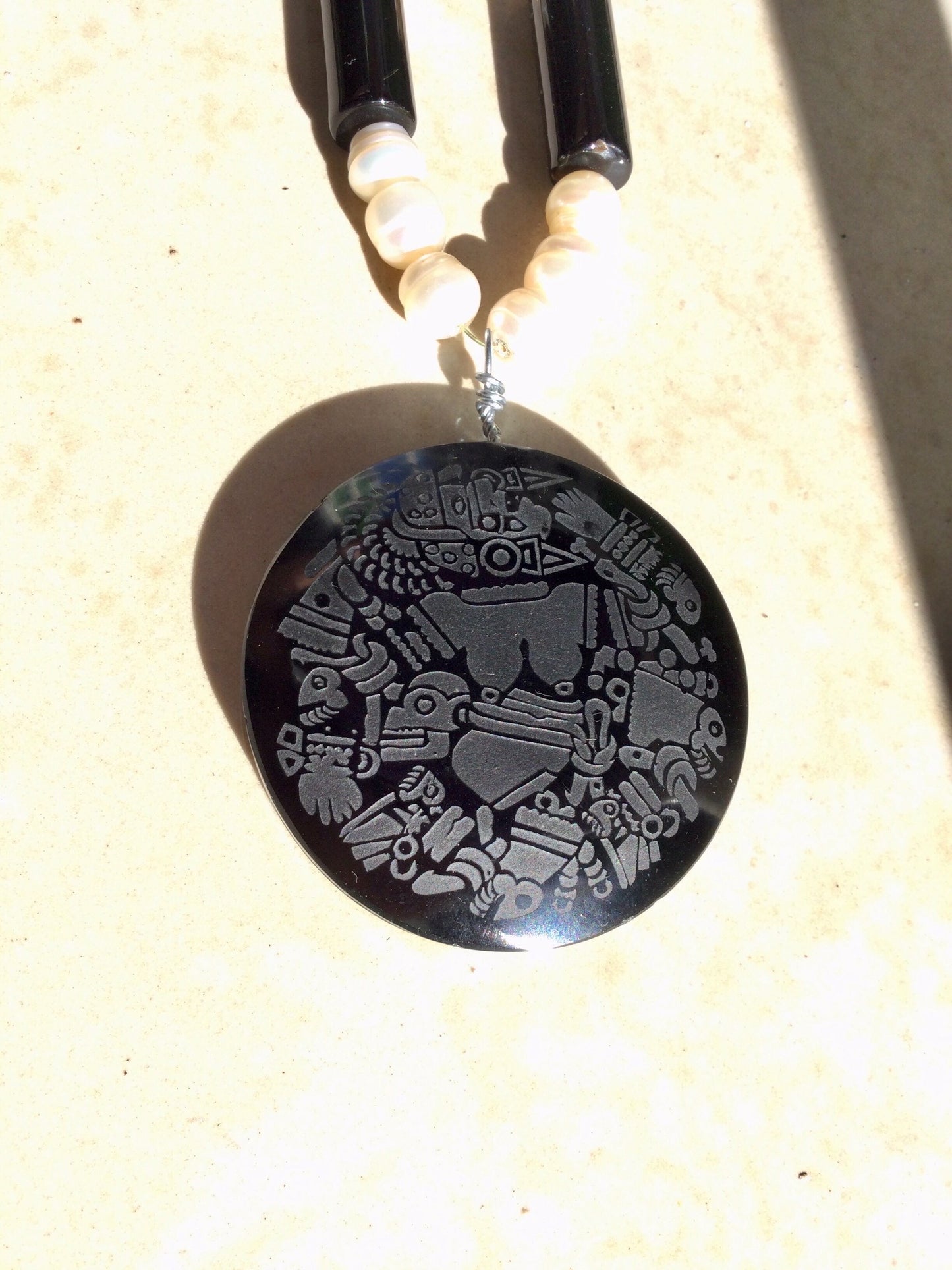 Coyolxauhqui Pendant Necklace- Mexican Obsidian- Precolombian Aztec Jewelry