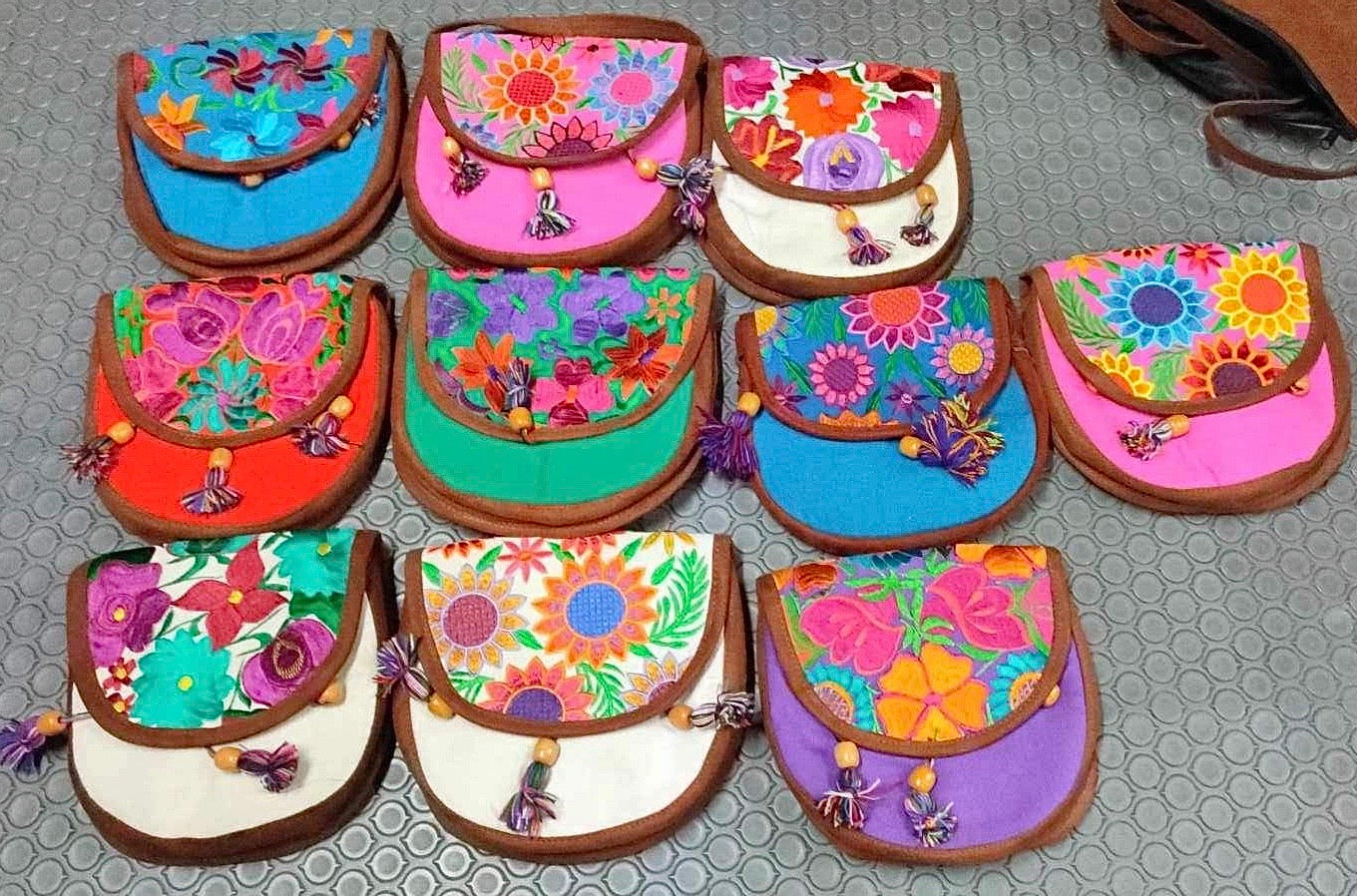 Flowers of Mexico : Embroidered Handmade Pear Ball Bag