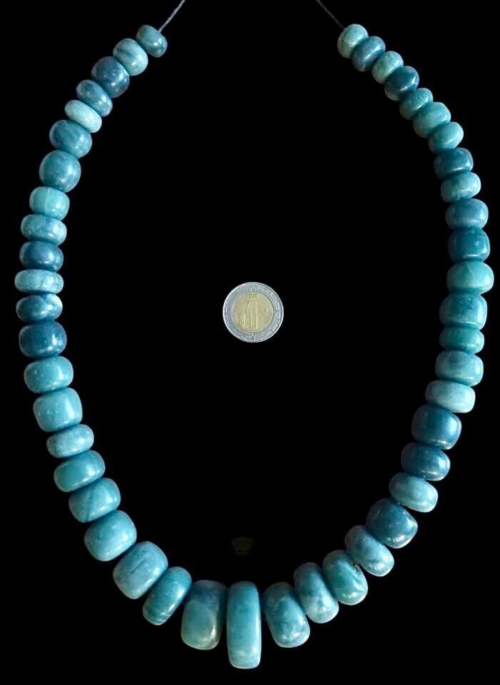 Guatemalan Blue Jade crescent beads necklace - artisanal craftsmanship- mayan precolombian style