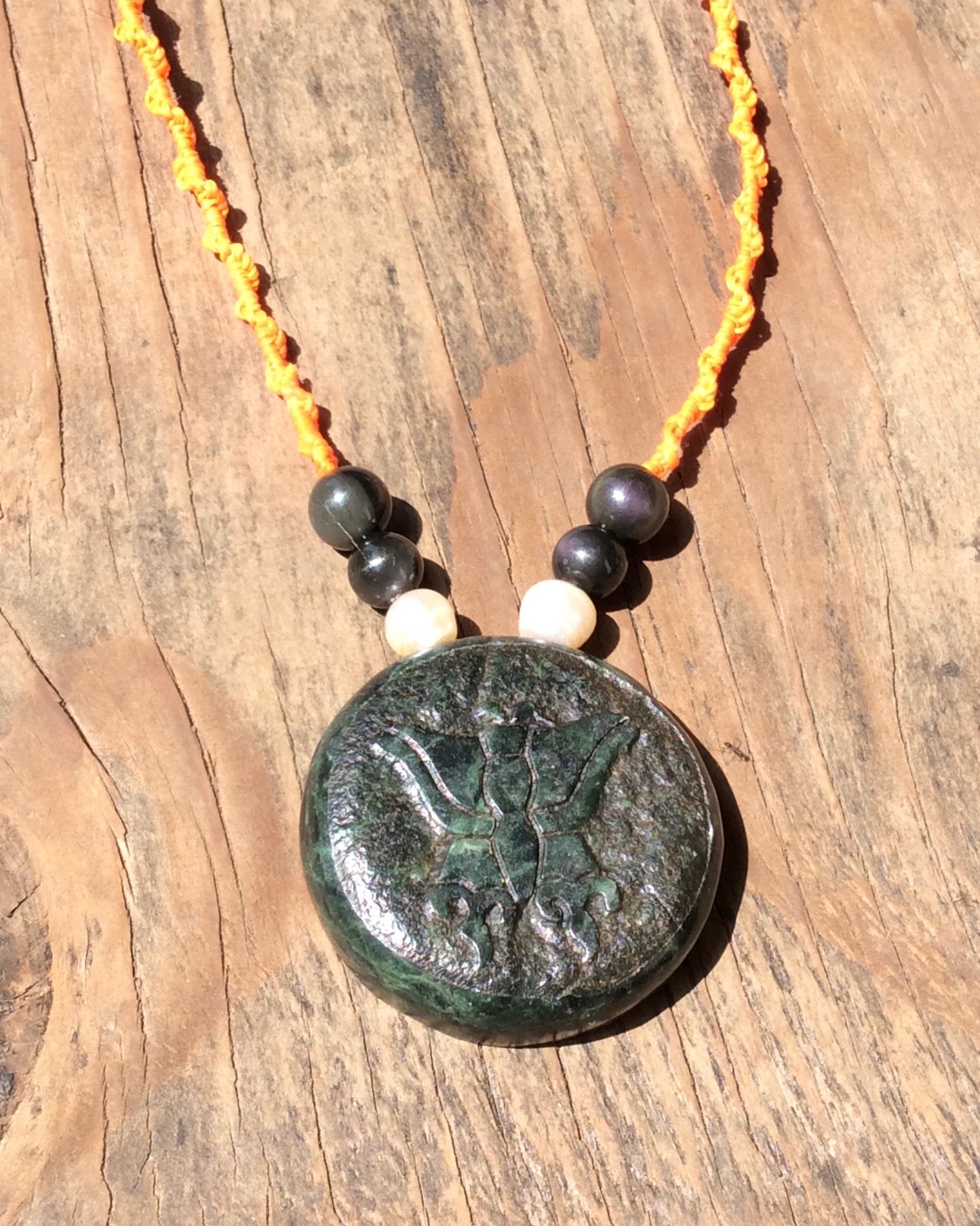 Monarch Butterfly Pendant Necklace - Guatemalan jade style - serpentine stone - Mexican Nature Jewelry