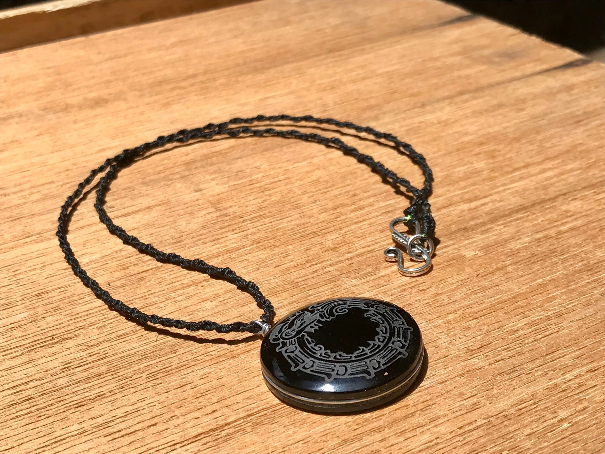 Quetzalcoatl, Kukulkan, Feathered serpent Pendant crystal black obsidian, Mexican prehispanic Precolombian jewelry
