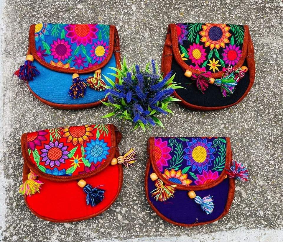 Flowers of Mexico : Embroidered Handmade Pear Ball Bag