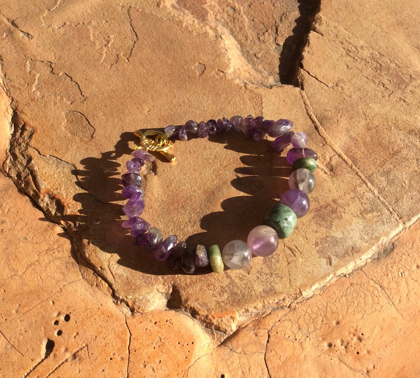 Amethyst, Guatemalan Jade, and Serpentine Bracelet - Stress Relief, Emotional Healing, and Protection