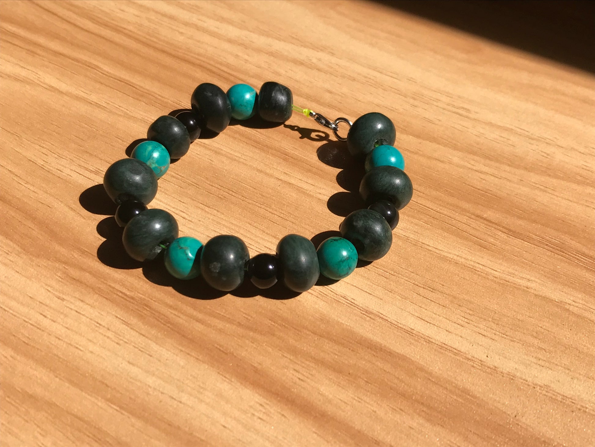 Mayan Jewelry Bracelet like Ancient Guatemalan Jade style with serpentine, obsidian & turquoise beads - style