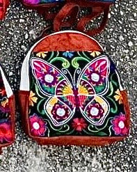 Flowers of Mexico : Embroidered mini backpack Handmade Bag Butterfly