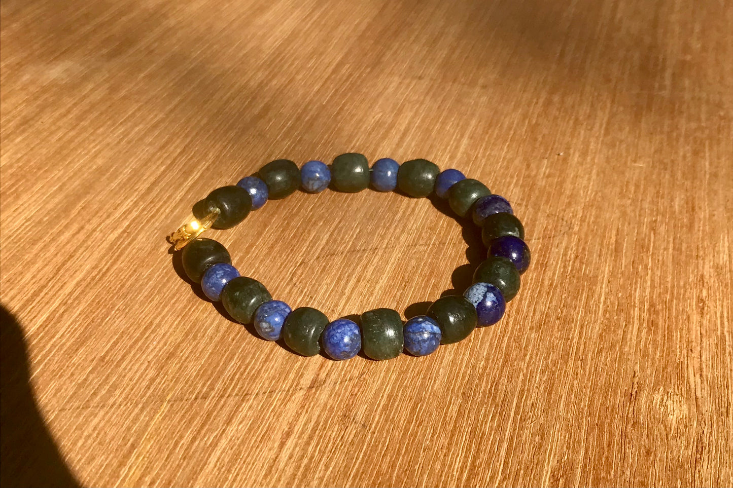 Mayan Jewelry Set like Ancient Guatemalan Jade style with serpentine & lapis lazuli beads - Precolombian style necklace and bracelet