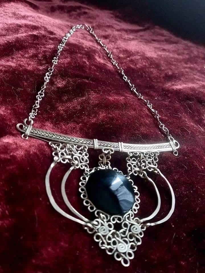 Mexican Obsidian stone & Alpaca wire Balance- handmade Necklace Fine Jewelry