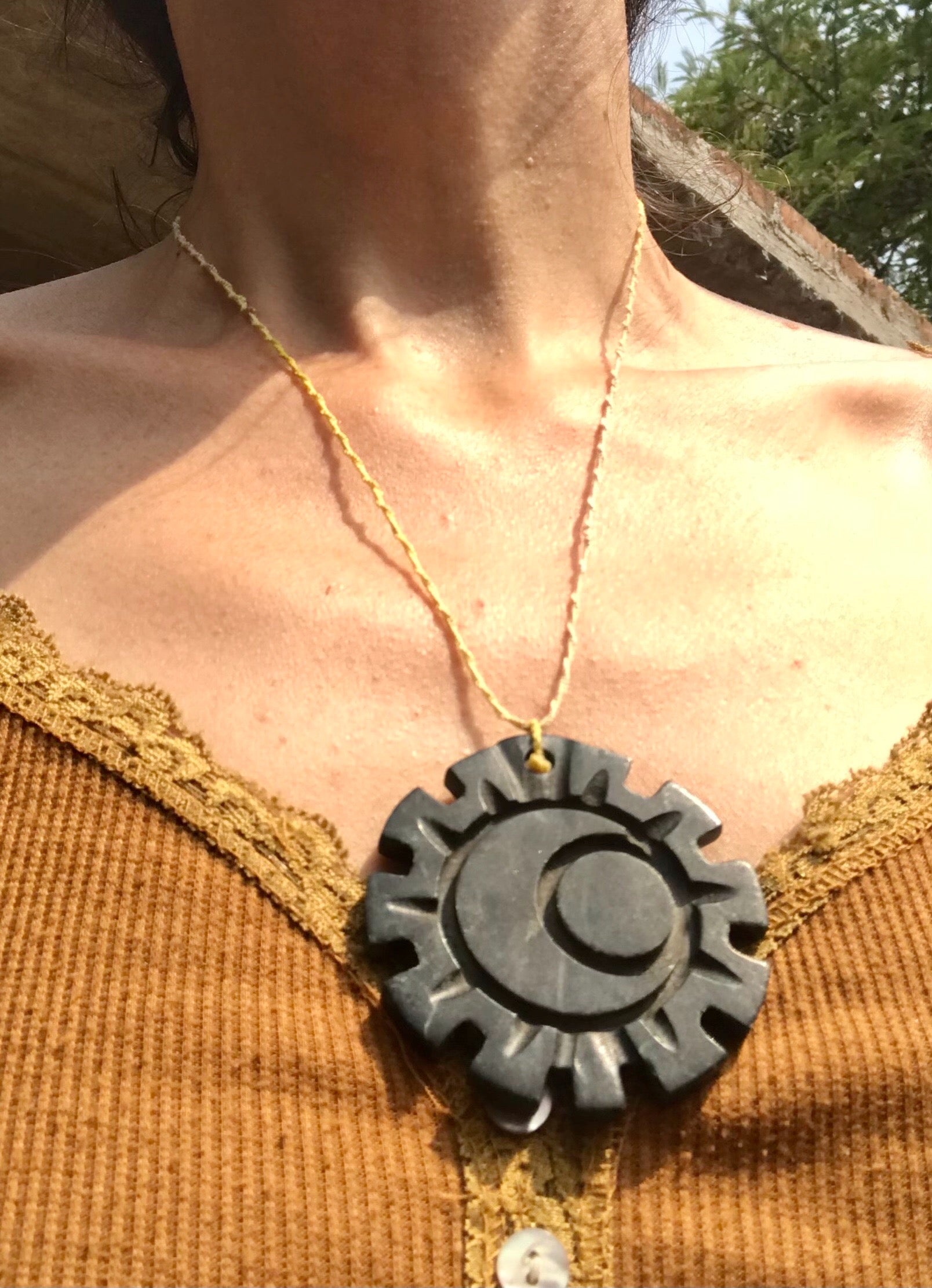 Moon Sun Symbol pendant necklace in Guatemalan jade style- serpentine stone Mexican jewelry