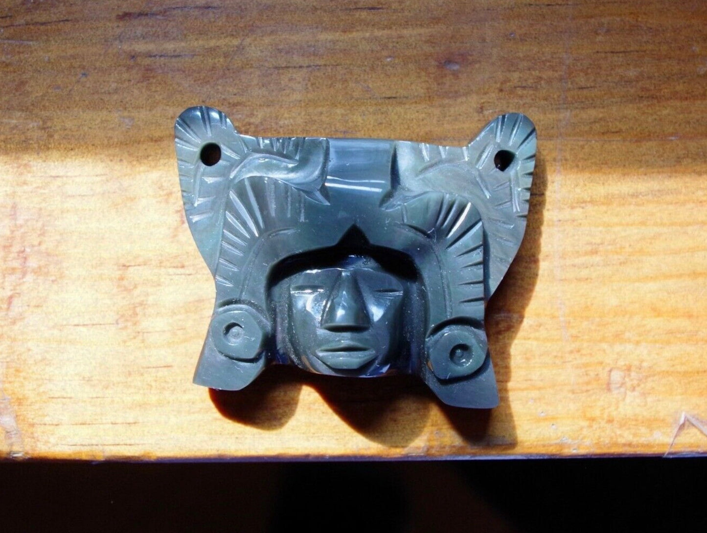 Jaguar Warrior Pendant carved in rainbow obsidian- Aztec Mexican Precolombian Jewelry