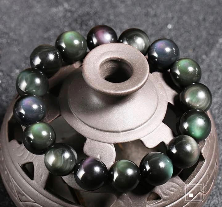bracelet de perles d'obsidienne arc-en-ciel